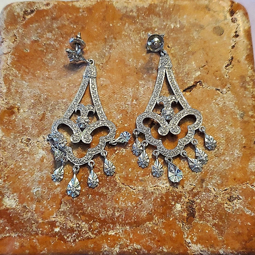 Diamond and silver chandelier earrings